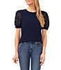 CeCe Lace Puff Short Sleeve Crew Neck Blouse, Color:Classic Navy - Image 1