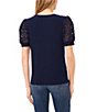CeCe Lace Puff Short Sleeve Crew Neck Blouse, Color:Classic Navy - Image 2