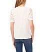Color:New Ivory - Image 5 - Lace Puff Short Sleeve Crew Neck Blouse