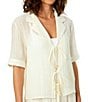 CeCe Linen Blend Short Sleeve Tie Front Shirt Swim Cover-Up - Image 3