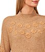 Color:Latte Heather - Image 3 - Long Bell Sleeve Mock Neck Embroidered Sweater