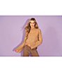 Color:Latte Heather - Image 5 - Long Bell Sleeve Mock Neck Embroidered Sweater