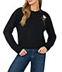 CeCe Long Sleeve Crew Neck Embellished Sweater - Image 1
