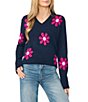 CeCe Long Sleeve V-Neck Groovy Floral Pullover Sweater - Image 1