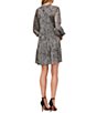 Color:Rich Black/Metallic Silver - Image 2 - Metallic Jacquard Leopard Print Long Sleeve V-Neck Tiered Babydoll Dress