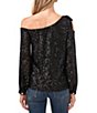 Color:Rich Black - Image 2 - One Shoulder Long Sleeve Sequined Bow Blouse