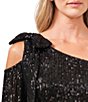 Color:Rich Black - Image 3 - One Shoulder Long Sleeve Sequined Bow Blouse