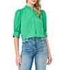 CeCe Pearce Collar Elbow Sleeve Contrast Stitch Button Front Blouse - Image 1