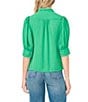 CeCe Pearce Collar Elbow Sleeve Contrast Stitch Button Front Blouse - Image 2