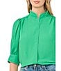 CeCe Pearce Collar Elbow Sleeve Contrast Stitch Button Front Blouse - Image 3