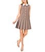 CeCe Pleated Button Front Houndstooth Mini Dress, Color:Safari - Image 1