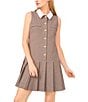 CeCe Pleated Button Front Houndstooth Mini Dress, Color:Safari - Image 3