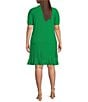 Color:Lush Green - Image 2 - Plus Size Clip Dot Crew Neck Short Sleeve Knit Dress