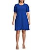 Color:Deep Royal Blue - Image 1 - Plus Size Clip Dot Crew Neck Short Sleeve Knit Dress