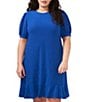 Color:Deep Royal Blue - Image 3 - Plus Size Clip Dot Crew Neck Short Sleeve Knit Dress