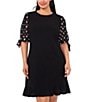 CeCe Plus Size Crew Neck 3/4 Sleeve Dress, Color:Rich Black - Image 3