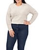 Color:Silver Heather - Image 1 - Plus Size Crew Neck Drop Shoulder Long Sleeve Rhinestone Jersey Knit Sweater