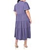 CeCe Plus Size Drapey Gauze Point Collar V Neck Short Puff Sleeve Button Front Tiered Midi A-Line Shirt Dress, Color:Brisk Blue - Image 2