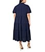 CeCe Plus Size Drapey Gauze Point Collar V Neck Short Puff Sleeve Button Front Tiered Midi A-Line Shirt Dress, Color:Classic Navy - Image 2