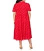 CeCe Plus Size Gauze Chiffon Bow Print Point Collar Short Sleeve Tiered Midi Dress, Color:Scarlet Glow - Image 2