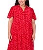 CeCe Plus Size Gauze Chiffon Bow Print Point Collar Short Sleeve Tiered Midi Dress, Color:Scarlet Glow - Image 3