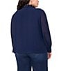 CeCe Plus Size Georgette Floral 3D Applique Pointed Collar Long Sleeve Hidden Button Front Blouse, Color:Classic Navy - Image 2