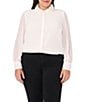 CeCe Plus Size Georgette Floral 3D Applique Pointed Collar Long Sleeve Hidden Button Front Blouse - Image 1