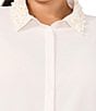 CeCe Plus Size Georgette Floral 3D Applique Pointed Collar Long Sleeve Hidden Button Front Blouse - Image 3