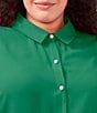 CeCe Plus Size Heavy Georgette Point Collar Long Sleeve Pearl Button Front Shirt, Color:Lush Green - Image 3