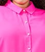 CeCe Plus Size Heavy Georgette Point Collar Long Sleeve Pearl Button Front Shirt, Color:Pink Shock - Image 3