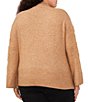 Color:Latte Heather - Image 2 - Plus Size Long Bell Sleeve Floral Embroidered Funnel Neck Sweater