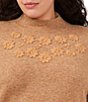 Color:Latte Heather - Image 3 - Plus Size Long Bell Sleeve Floral Embroidered Funnel Neck Sweater