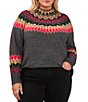 Color:Medium Heather Grey - Image 1 - Plus Size Long Sleeve Funnel Neck Argyle Sweater