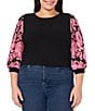 CeCe Plus Size Mixed Media Crew Neck 3/4 Sleeve Top - Image 1