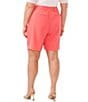 Color:Calypso Coral - Image 2 - Plus Size Moss Crepe Pleated Front Culotte Bermuda Shorts