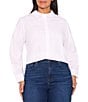 CeCe Plus Size Poplin Point Collar Long Sleeve Button Down Top, Color:Ultra White - Image 1