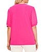 Color:Bright Rose - Image 2 - Plus Size Crew Neck Puffed Short Sleeve Mixed Media Knit Top