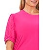 Color:Bright Rose - Image 3 - Plus Size Crew Neck Puffed Short Sleeve Mixed Media Knit Top
