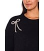 CeCe Plus Size Round Neck Long Sleeve Embellished Bow Sweater, Color:Rich Black - Image 3