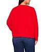 CeCe Plus Size Round Neck Long Sleeve Embellished Bow Sweater, Color:Bright Cherry - Image 2