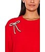 CeCe Plus Size Round Neck Long Sleeve Embellished Bow Sweater, Color:Bright Cherry - Image 3