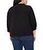 CeCe Plus Size Ruffle Woven V-Neck 3/4 Sleeve Button Front Blouse, Color:Rich Black - Image 2