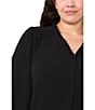 CeCe Plus Size Ruffle Woven V-Neck 3/4 Sleeve Button Front Blouse, Color:Rich Black - Image 3