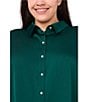 CeCe Plus Size Satin Point Collar Long Sleeve Tall Cuff Pearl Button Front Blouse, Color:Dark Forest - Image 7
