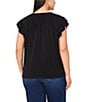 CeCe Plus Size Split Round Neck Flutter Cap Sleeve Blouse, Color:Rich Black - Image 2