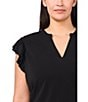 CeCe Plus Size Split Round Neck Flutter Cap Sleeve Blouse, Color:Rich Black - Image 3