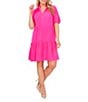 Color:Bright Rose - Image 1 - Plus Size Split V-Neck Tiered Short Sleeve Dress