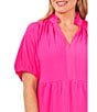 Color:Bright Rose - Image 3 - Plus Size Split V-Neck Tiered Short Sleeve Dress