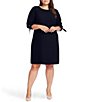 Color:Classic Navy - Image 1 - Plus Size Round Neck 3/4 Tie Sleeve Shift Dress