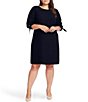 Color:Classic Navy - Image 2 - Plus Size Round Neck 3/4 Tie Sleeve Shift Dress